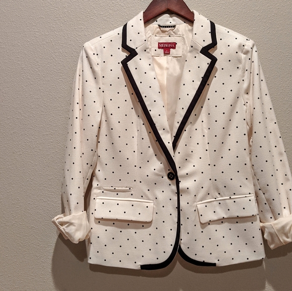 Merona Jackets & Blazers - Merona Beige & Black Polka Dot Suit Jacket (8)